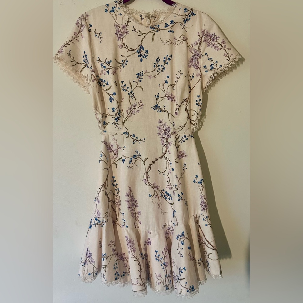 Zimmermann Cream and Purple Floral Mini Dress